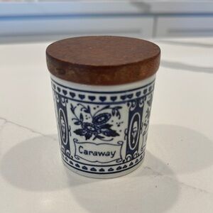 Delfts Blue and White Ceramic Jar with Wooden Lid